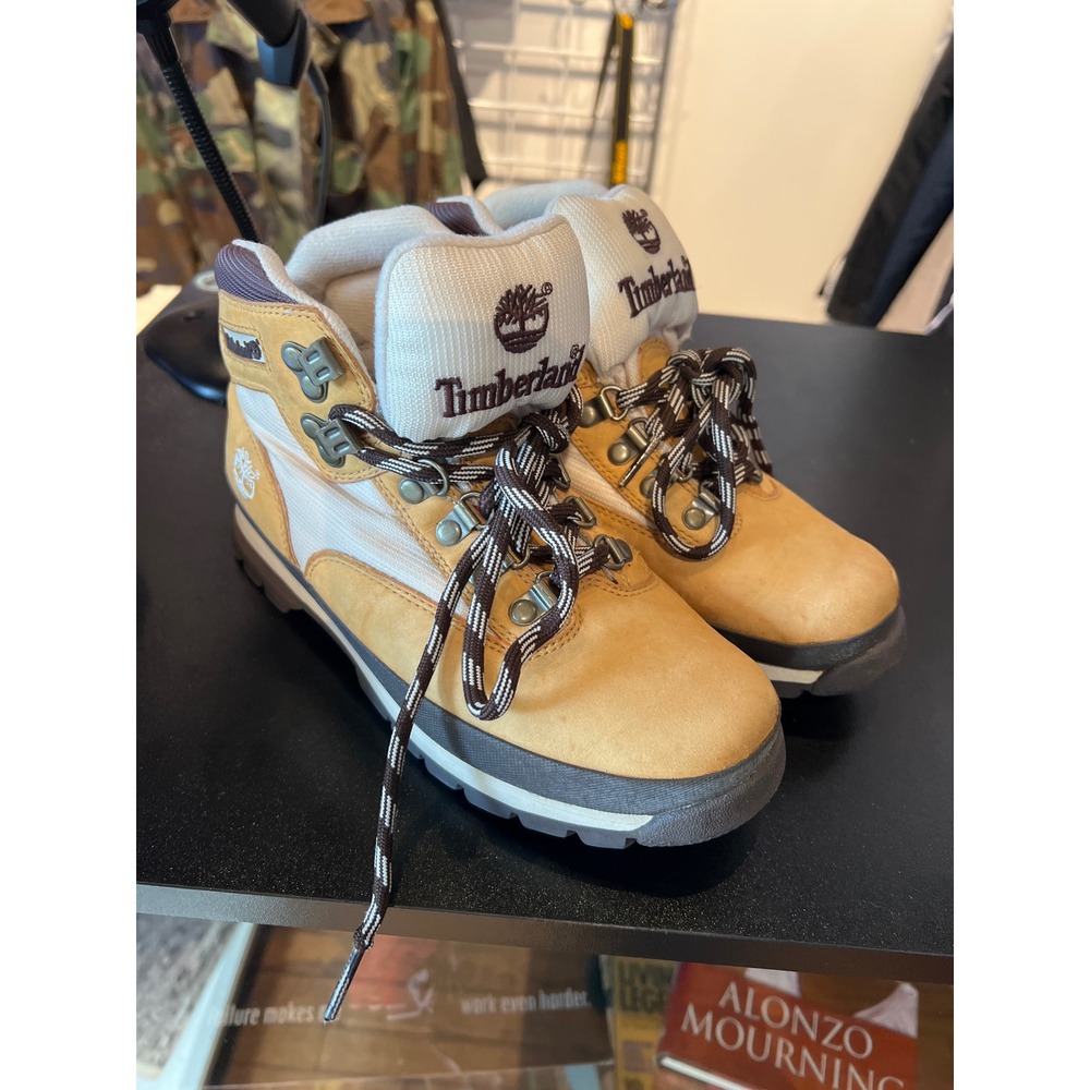 Timberland Euro Hiker Wheat White Nubuck Textile Hiking Boots Mens 95100